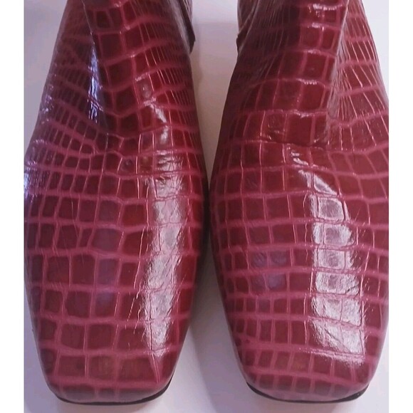 Frances Valentine Sz 9 Mackie Knee High Red/Pink Croc-Embossed Leather Boots - Picture 9 of 16
